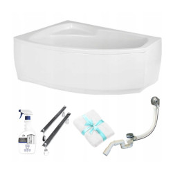 Luksusowa wanna asymetryczna Frida 140x90 cm lewa z kompletnym zestawem montażowym