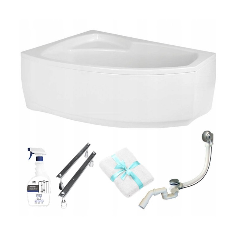 Luksusowa wanna asymetryczna Frida 140x90 cm lewa z kompletnym zestawem montażowym