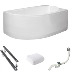 Wanna Asymetryczna Polimat Miki 145x85, Prawa, Kompletny Zestaw: Obudowa + Syfon