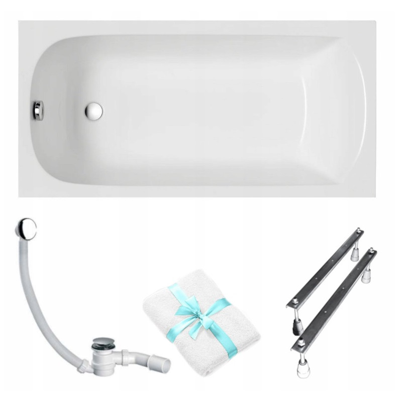 Elegancka Wanna Akrylowa Classic 170x75 cm + Syfon Chromowany
