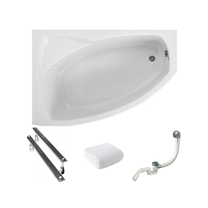 Frida Elegance: Asymetryczna Wanna 150x100 Lewa z Syfonem i Stelażem - Polimat