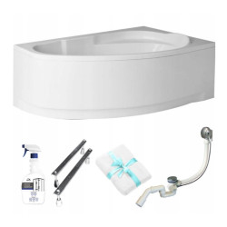 Ekskluzywna wanna narożna Marea 150x100 cm z białą obudową i automatycznym syfonem