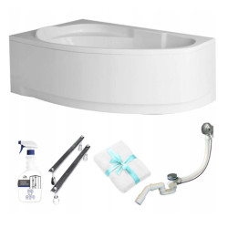 Marea Łazienkowa: Asymetryczna Wanna Narożna 150x100 z Białym Zestawem Montażowym