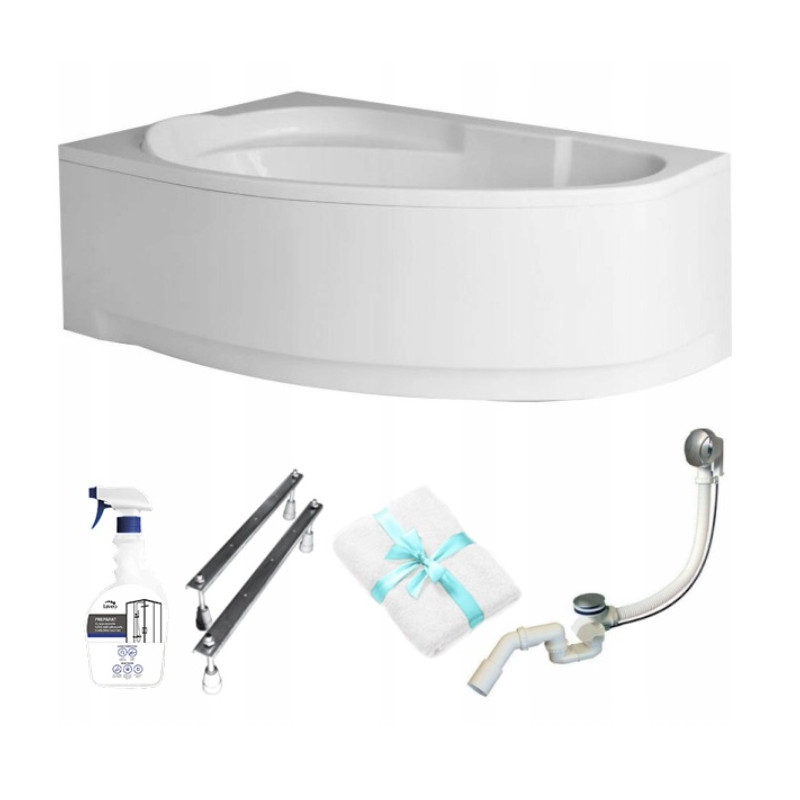 Marea Łazienkowa: Asymetryczna Wanna Narożna 150x100 z Białym Zestawem Montażowym