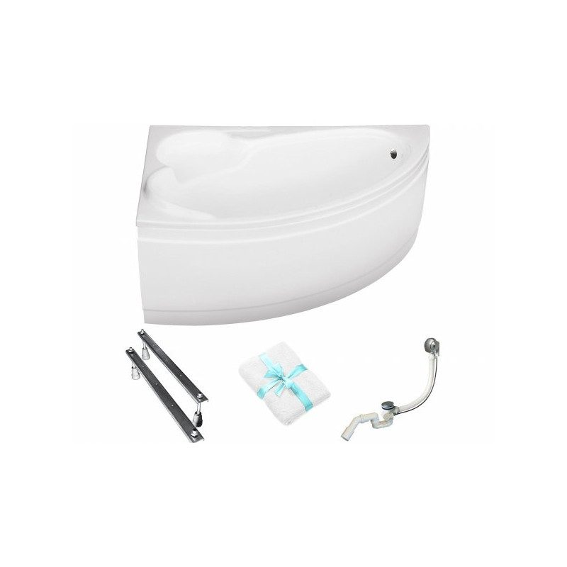 Luksusowa Wanna Asymetryczna Bianka 150x95 z Antybakteryjną Powłoką i Białą Obudową