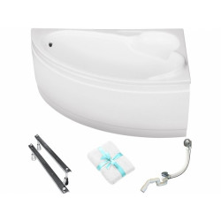 Besco Bianka 150x95 Asymetryczna Wanna Akrylowa z Syfonem i Obudową Śnieżnobiałą