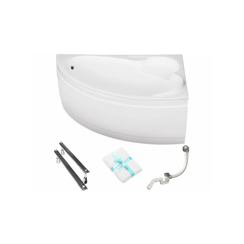 Besco Bianka 150x95 Asymetryczna Wanna Akrylowa z Syfonem i Obudową Śnieżnobiałą