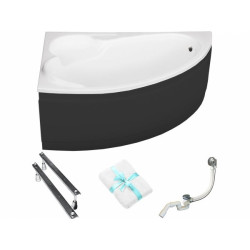 Elegancka wanna asymetryczna Bianka 150x95 cm z czarną obudową i powłoką antybakteryjną