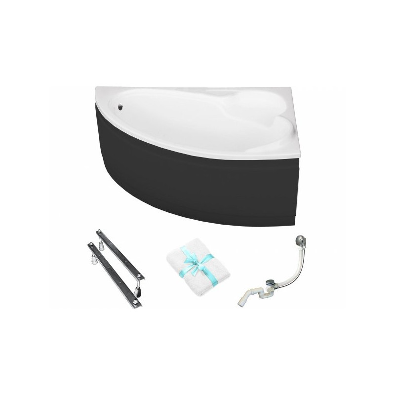 Luksusowa Wanna Asymetryczna Besco Bianka 150x95 z Czarną Obudową i Syfonem