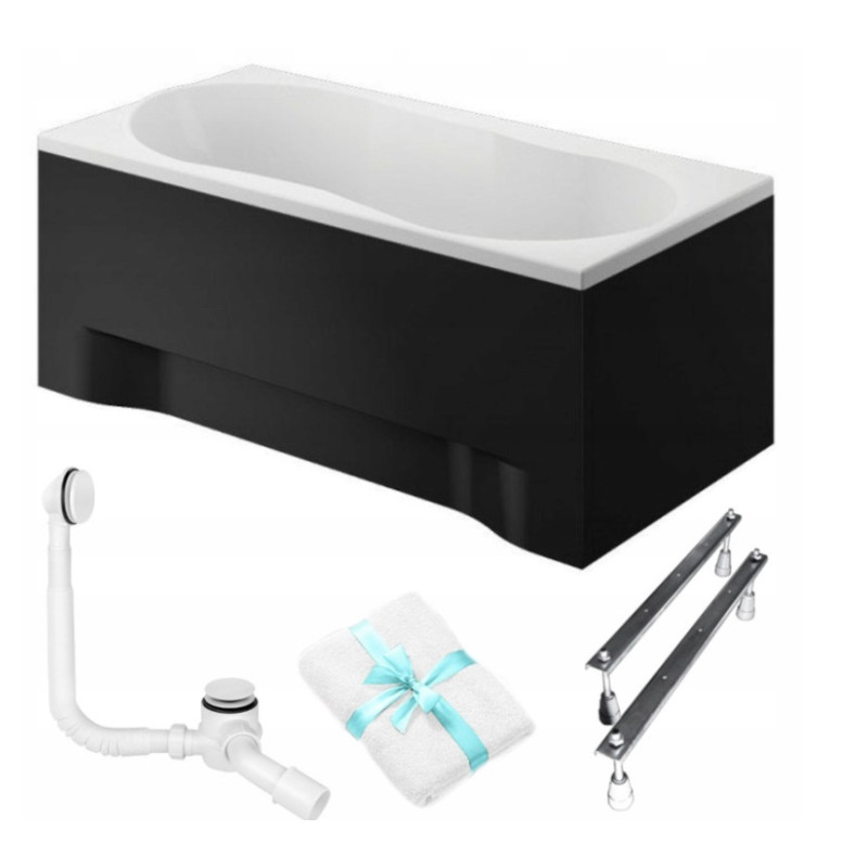 Wanna akrylowa GRACJA 180x80 z czarną obudową i białym syfonem dla eleganckiej łazienki