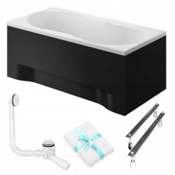 Elegancka Wanna Akrylowa CLASSIC 170x75 cm z Czarną Obudową + Syfon Biały