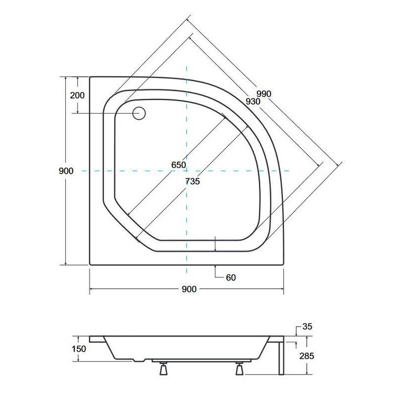 Efektowny Brodzik Akrylowy BESCO Diper II 90x90 z Syfonem Gratis