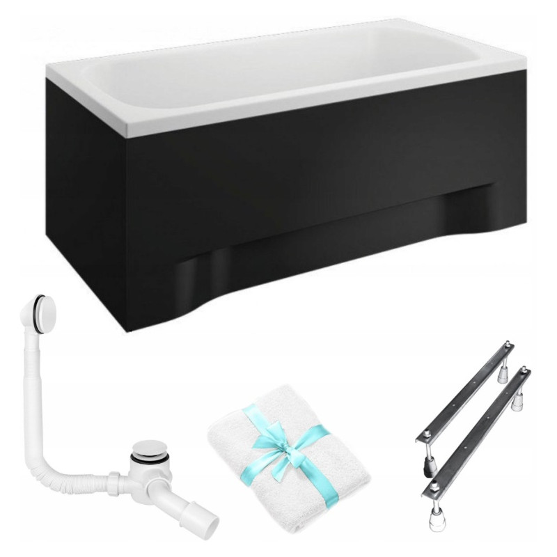 Luksusowa Wanna Akrylowa Classic 170x70 z Czarną Obudową i Syfonem Białym