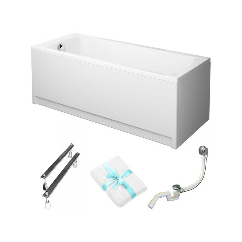 Cersanit Korat 170x70: Elegancka wanna akrylowa z białą obudową, syfonem i ręcznikiem w zestawie