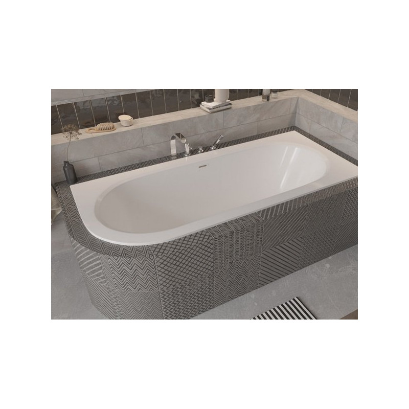 Elegancka Wanna Asymetryczna AVITA SLIM+ 160 P ze Złotym Syfonem i Stelażem Slim W