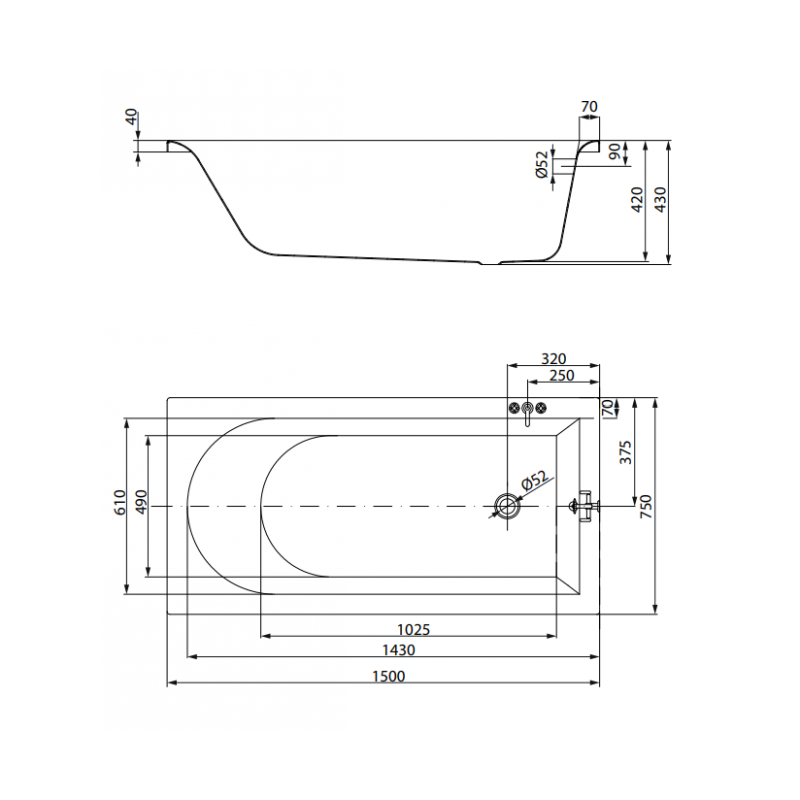 Relaksacyjna wanna City 150x75 z akryl - zestaw z białą obudową, syfonem + ręcznik gratis