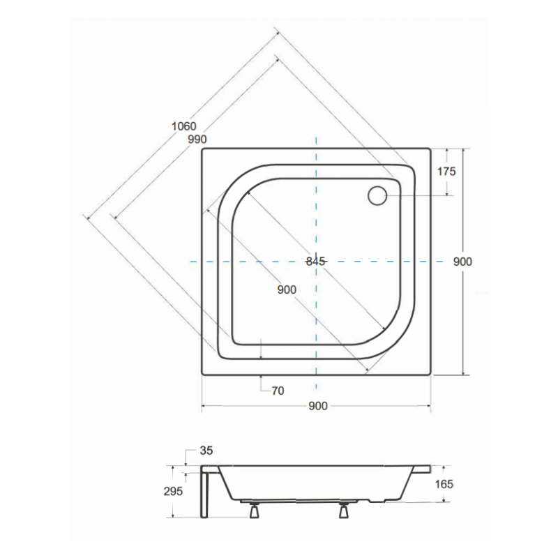 Brodzik Kwadratowy Besco Ares 90x90cm z Syfonem Gratis