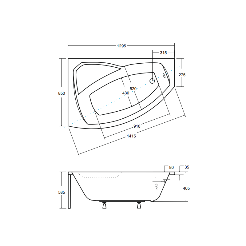 Wanna Asymetryczna Lewa RIMA 130 L z Solidnym Stelażem