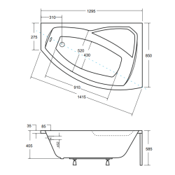 Luksusowa wanna asymetryczna RIMA 130 P z solidnym stelażem w zestawie