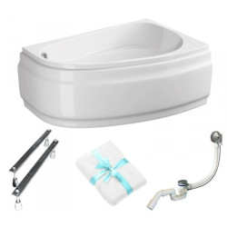 Elegancka Wanna Asymetryczna Cersanit Joanna 140x90 Prawa + Zestaw Akcesoriów Gratis