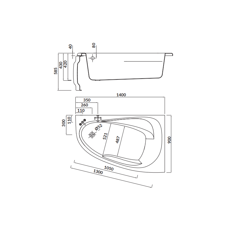 Elegancka Wanna Asymetryczna Cersanit Joanna 140x90 Prawa + Zestaw Akcesoriów Gratis