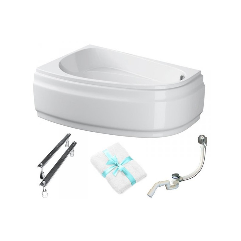 Luksusowa wanna asymetryczna Cersanit Joanna 150x95 prawa z akcesoriami i ręcznikiem gratis