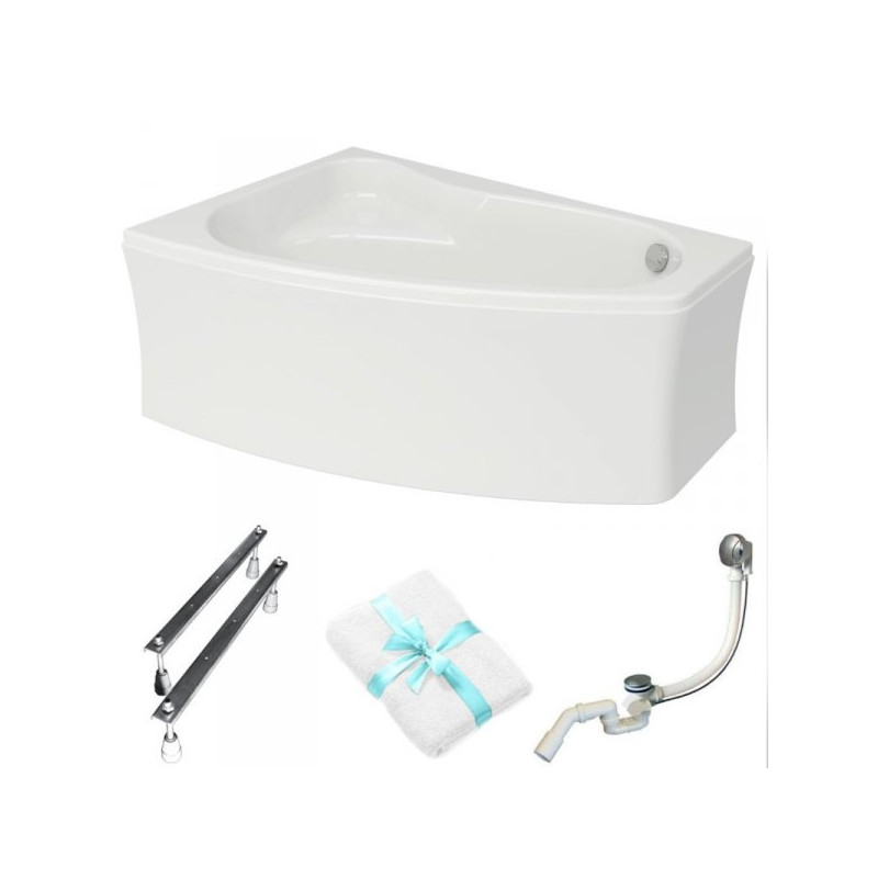 Cersanit SICILIA LEWA 150x100: Asymetryczny komfort w białym stylu z gratisowym ręcznikiem