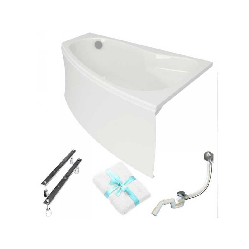 Sicilia Lux Prawa Wanna asymetryczna Cersanit 150x100 z obudową i gratis ręcznikiem