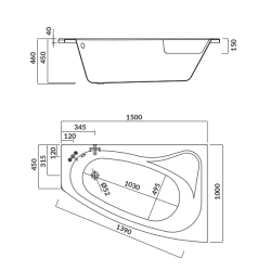 Sicilia Lux Prawa Wanna asymetryczna Cersanit 150x100 z obudową i gratis ręcznikiem