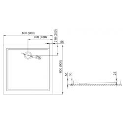 Polimat Brodzik kwadratowy posadzkowy Goliat 90x90 z Syfonem