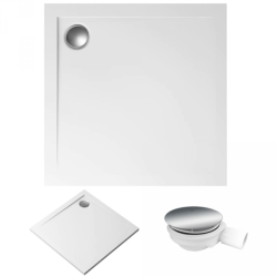 Polimat Brodzik kwadratowy posadzkowy Geos 90x90 biały z Syfonem