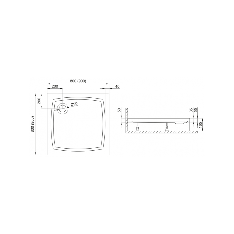 Polimat Brodzik kwadratowy Patio 90x90 z Syfonem