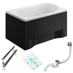 Elegancka Wanna Mini 110x70 z Czarną Obudową i Syfonem Click-Clack