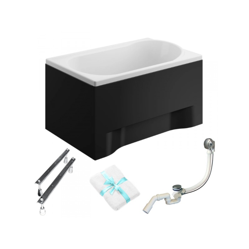 Elegancka Wanna Mini 110x70 z Czarną Obudową i Syfonem Click-Clack