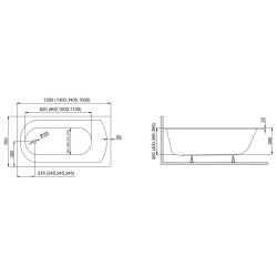 Elegancka wanna prostokątna 120x70 CLASSIC SLIM z nowoczesnym designem + syfon + parawan