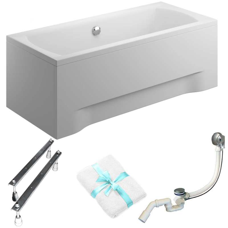 Elegancka wanna INES 170x75 - Symetria i komfort w bieli z czarną obudową i nogami w zestawie!