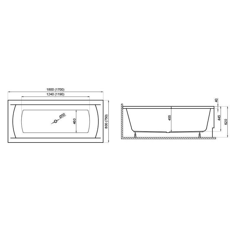 Polimat Ines wanna 170x75 z syfonem