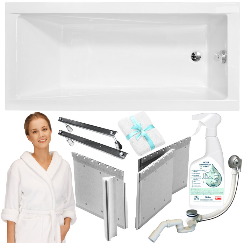 Elegancka wanna akrylowa Besco Modern 150x70 cm z powłoką antybakteryjną i automatycznym syfonem