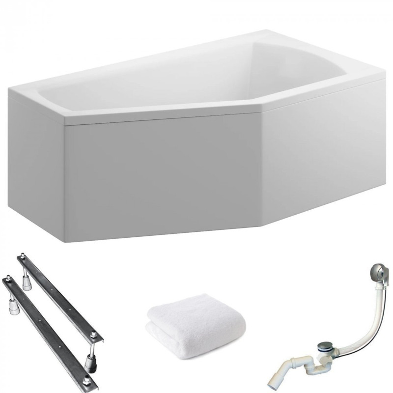 Wanna narożna asymetryczna Polimat Selena 150x90 cm prawa z obudową i syfonem w komplecie