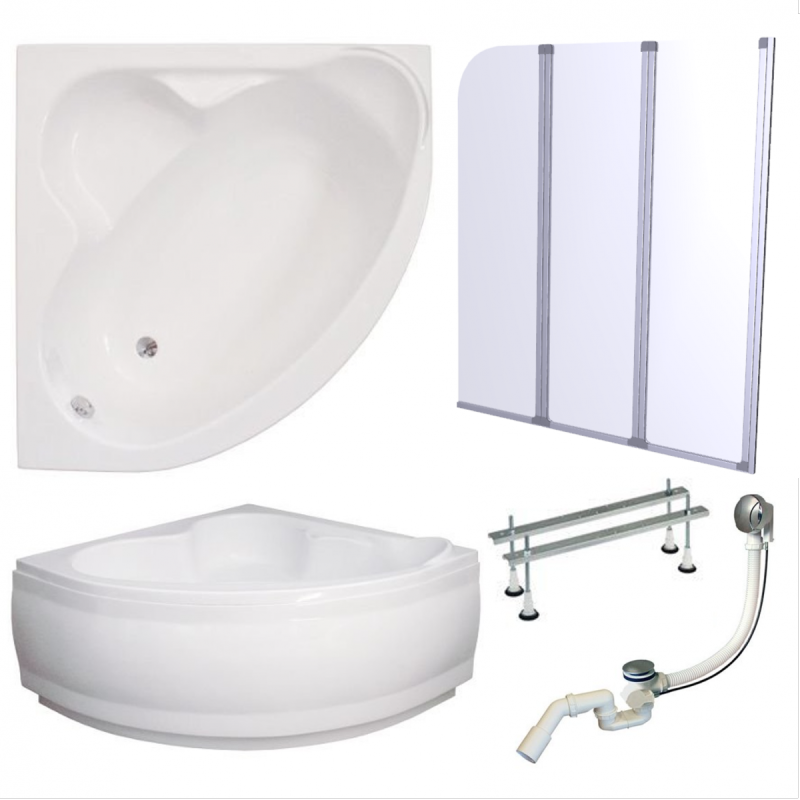 Luksusowa Wanna Symetryczna 130x130 cm z Parawanem i Syfonem - Relaks w Twoim Domu!