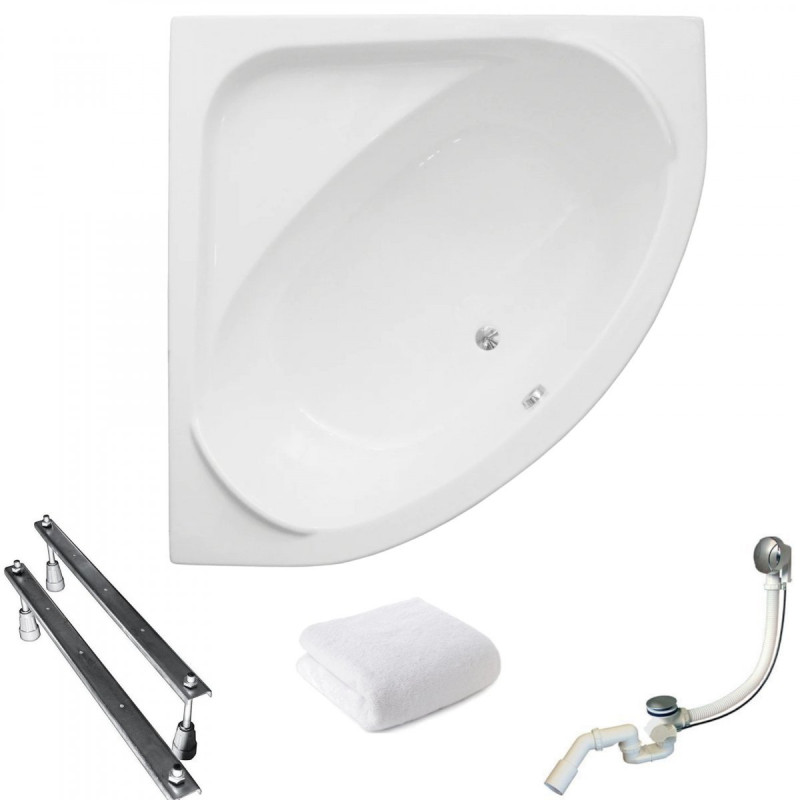 Polimat Symetria 140x140 - Elegancka Wanna Narożna z Chromowanymi Nogami i Syfonem