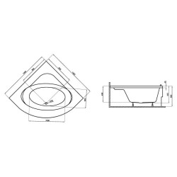 Polimat Symetria 140x140 - Elegancka Wanna Narożna z Chromowanymi Nogami i Syfonem