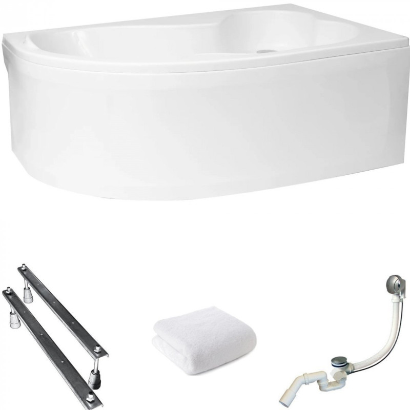 Luksusowa wanna narożna Polimat Mega 160x105 cm, prawa, z obudową i syfonem