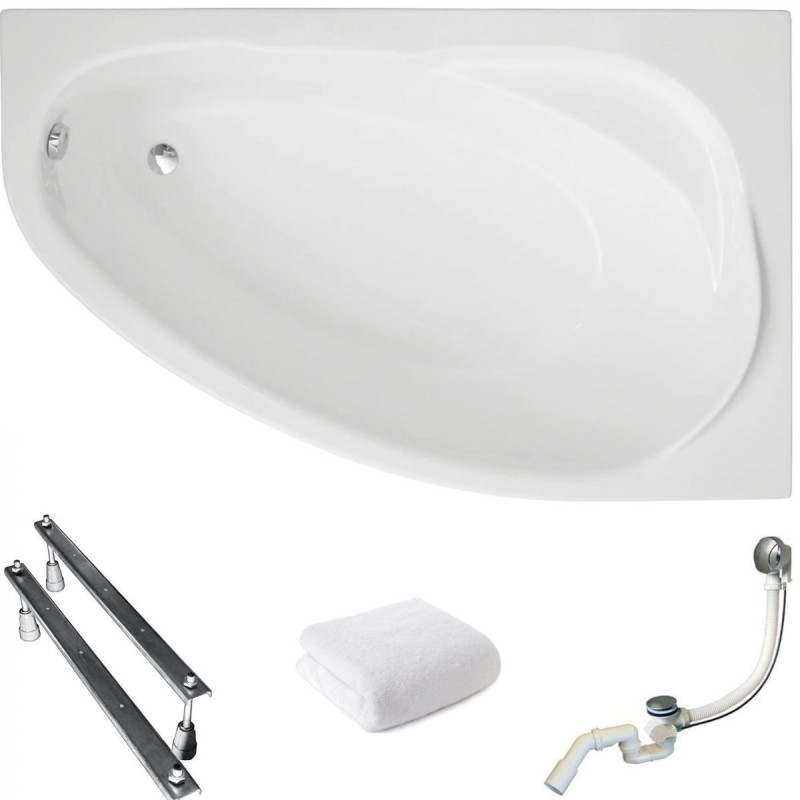 Elegancka wanna narożna Polimat Marea 160x100 prawa z syfonem chrom gratis