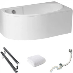 Asymetryczna Wanna Narożna MIKI 140x70 cm z Syfonem i Stelażem - Komfort i Styl w Twojej Łazience!