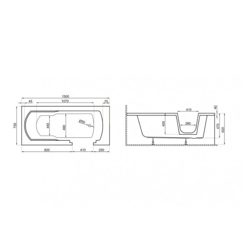 Idealna Wanna z Drzwiami Avo 150x75 dla Seniorów i Niepełnosprawnych - Komfort i Bezpieczeństwo