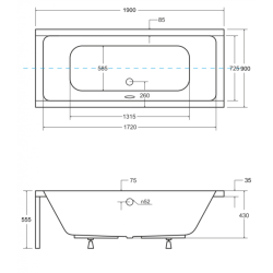 Nowoczesna wanna prostokątna QUADRO 190 z solidnym stelażem w zestawie