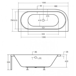 Ekskluzywna Wanna AVITA 160 P – Nowoczesna asymetryczna z kompletem stelażu