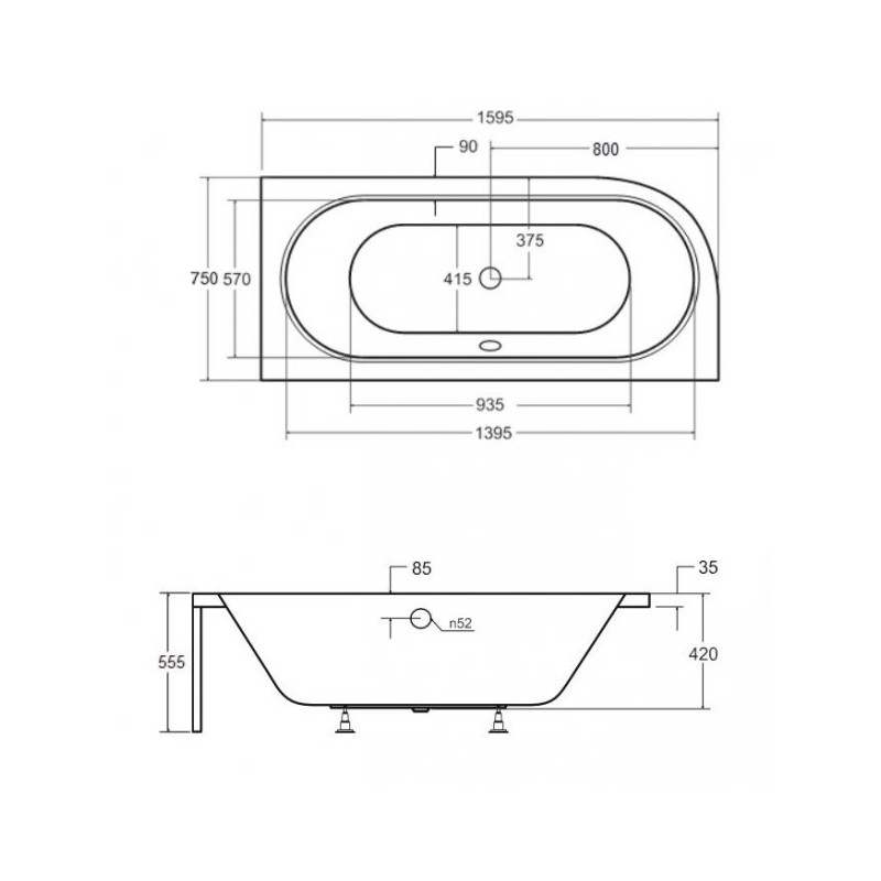 Besco Avita wanna prawa 160x75 cm z obudową w zestawie z nóżkami i syfonem