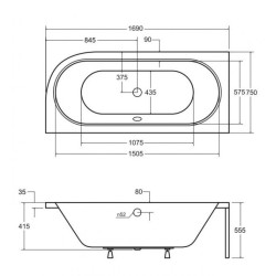 Elegancka Wanna Asymetryczna AVITA 170 L z Stelażem - Styl i Komfort w Twojej Łazience